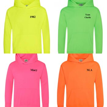 Personalised Children Adult Bold Neon Hoodie, 2 of 7