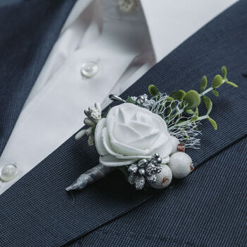 Floral Wedding Buttonhole In Silver, 2 of 10