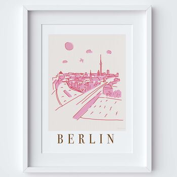 Berlin Germany Pink Skyline Cityscape Scene Art Print, 2 of 2
