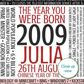 Personalised 16th Birthday Print Year Gift 2009 Facts, 10 of 12