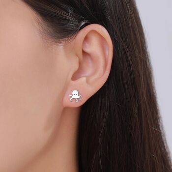 Sterling Silver Octopus And Squid Stud Earrings, 2 of 11