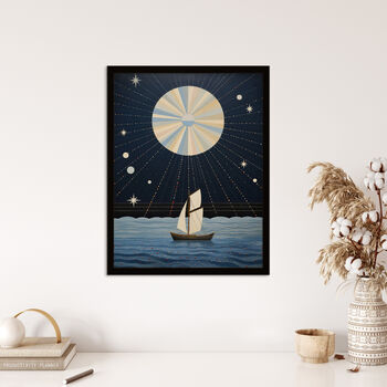 Sailing Into The Moonlight Striking Sea Wall Art Print, 4 of 6
