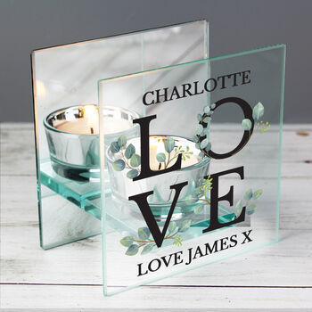 Botanical Love Wedding And Anniversary Glass Tea Light Holder, 2 of 4