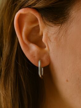 Women's Sterling Silver Oval Hoop Earrings, 2 of 7