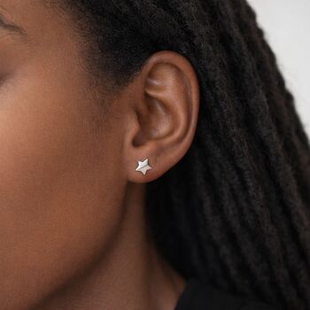 7mm Sterling Silver And Rose Gold Star Stud Earrings, 2 of 7