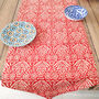 Bagru Block Printed Indian Table Runner, Red And White, thumbnail 1 of 11