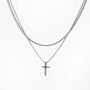 Mens Cross Pendant Two Stainless Steel Necklace Set, thumbnail 1 of 3