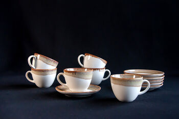 Beige Set Of Six Handmade Porcelain Tea Cup With Saucer, 2 of 11