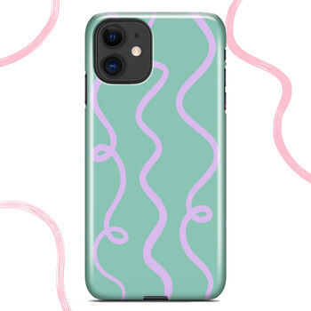 Squiggle Mint Green And Lilac Pattern Phone Case, 5 of 9