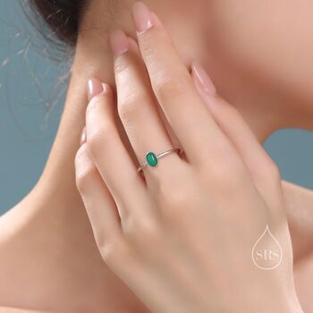 Sterling Silver Green Onyx Oval Ring, 5 of 12