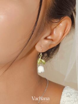 White Lily Of The Valley Dangle Earrings Base Metal Stainless Steel, 2 of 9