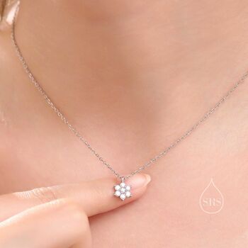 Sterling Silver Tiny Cz Flower Necklace, 5 of 10