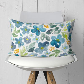 Blue Watercolor Botanical Wildflower Cushion Cover, 8 of 12