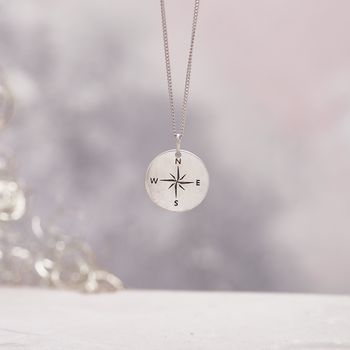 Sterling Silver Compass Necklace Personalised, 2 of 7