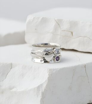 Hammered Sterling Silver Spinner Ring With Amethyst And Moonstone, 3 of 4