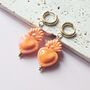 Sacred Heart Orange Earrings With 18ct Gold Plated Huggie Hoops, thumbnail 2 of 6