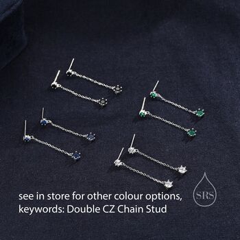 Black Cz Dangle Chain Stud Drop Earrings, 4 of 12