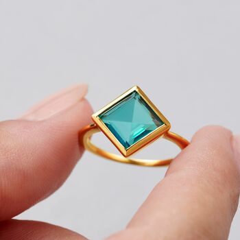 Aqua Green Peacock Quartz Square Ring In Sterling Silver, 2 of 8
