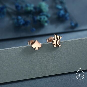 Mismatched Card Suit Spade With King Stud Earrings In Sterling Silver, 4 of 12