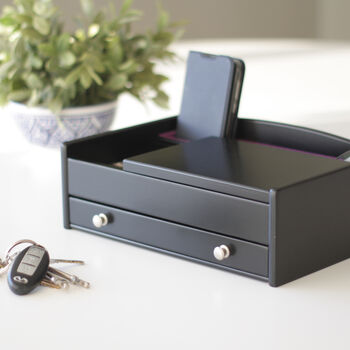 Men's Black Wood Valet Tray With Jewellery Storage, 4 of 4