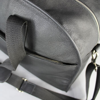 Black Leather Laptop Weekend Bag With Gunmetal Zip, 9 of 10