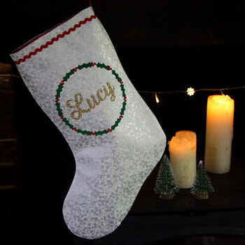 Liberty Silver Fabric Personalised Christmas Stocking, 2 of 4