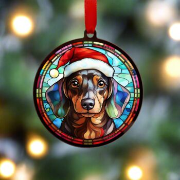 Dachshund Dapple In Santa Hat Suncatcher Decoration, 2 of 6
