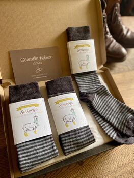 Three Pair Pack Mens Charcoal Alpaca Stripe Socks, 4 of 4