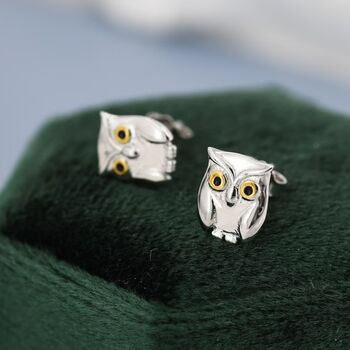 Cute Baby Owl Face Stud Earrings In Sterling Silver, 2 of 11