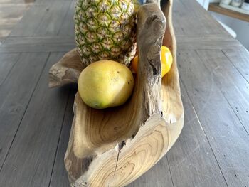 Huge Heavy 70–80cm Teak Wood Trug Bowl 6kg Fruit And Flower Holder, 6 of 12