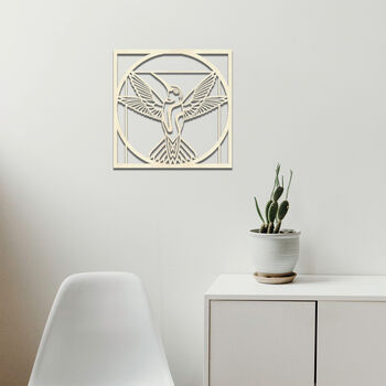 Geometric Hummingbird Wooden Wall Art In Square Frame, 8 of 9