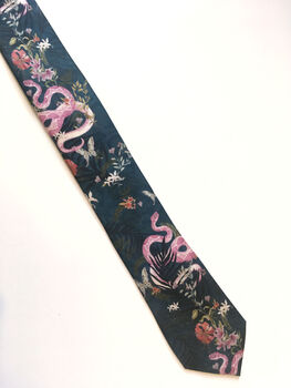 Silk Tie Navy Blue With Pink Snake 'Enticement' Design, 3 of 5