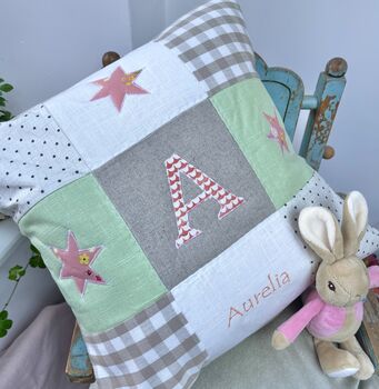 Personalised Alphabet Cushion Peach And Mint, 9 of 12