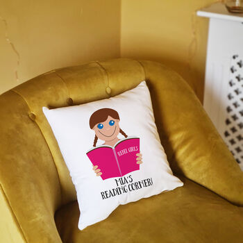 Personalised Girl's Reading Cushion Gift, 5 of 8
