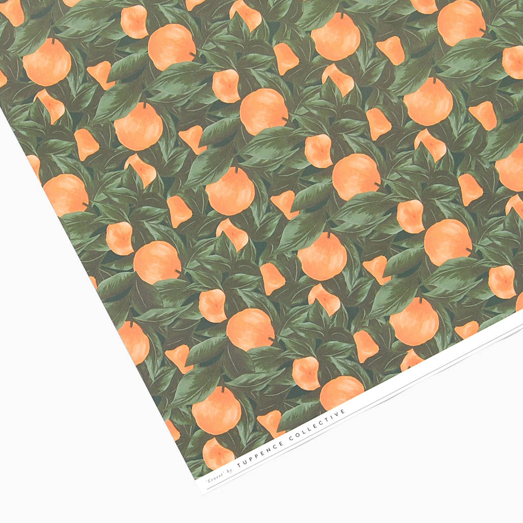 vintage orange fruit dark leaf wrapping paper by tuppence collective