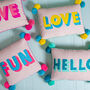 Small Talk Love Cushion On Linen Pink/Coral, thumbnail 2 of 2