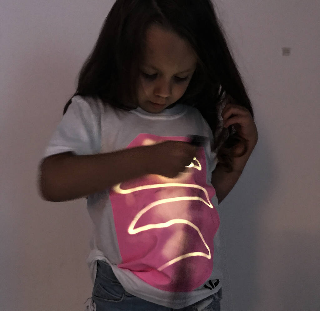 Childrens Interactive Peach Glow Tshirt In White, 1 of 3
