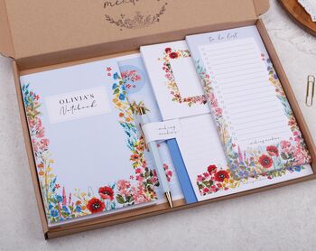 Personalised Blue Floral Desk Stationery Gift Box, 3 of 7