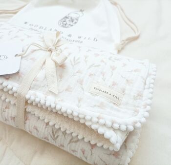 Dusky Pink Floral Baby Blanket And Comforter Gift Set, Cottage Wildflowers, 10 of 11