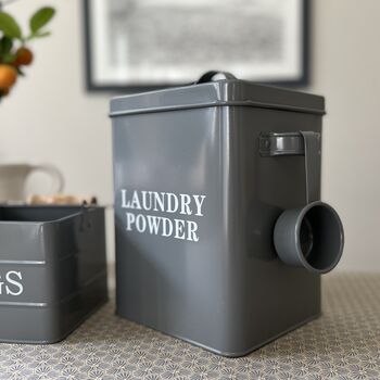 Laundry Powder And Peg Storage Tin Set In French Grey, 11 of 12