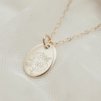 Personalised Tiny Oval Birth Flower Necklace, 3 of 6
