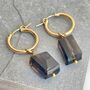 Smokey Quartz Gemstone Nugget Irregular Hoop Earrings, thumbnail 1 of 5