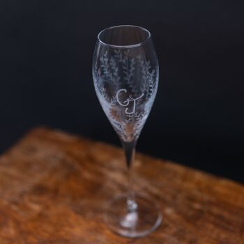 Joint Monogram Hand Engraved Pair Of Champagne Flutes, 2 of 10