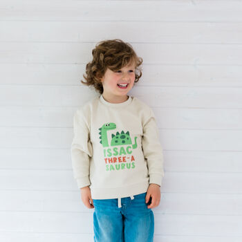 Personalised Kids Natural Dinosaur Birthday Sweatshirt, 11 of 12