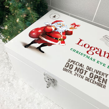 Personalised White Wooden Cartoon Santa Christmas Eve Box Three Sizes 22cm | 27cm | 30cm, 3 of 8