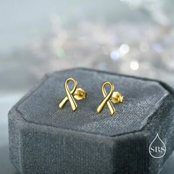 Sterling Silver Pink Ribbon Stud Earrings, 6 of 12