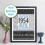 Personalised 70th Birthday Print Gift Year Facts 1954, thumbnail 5 of 11
