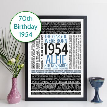 Personalised 70th Birthday Print Gift Year Facts 1954, 5 of 11