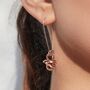 Long Knotted Rose Gold Plated Silver Drop Earring, thumbnail 2 of 7