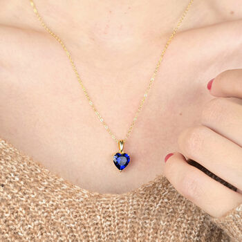 Sapphire September Birthstone Love Heart Charm Necklace, 2 of 5